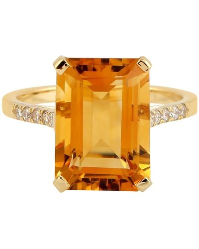 Artisan 18k Yellow Gold Natural Diamond Citrine Ring Gemstone Jewellery - Orange
