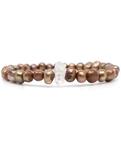 Shar Oke Natural Brown Baroque Freshwater Pearl & Herkimer Diamond Beaded Bracelet