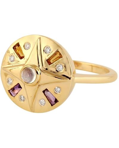 Artisan 18k Gold Diamond Moonstone Amethyst Citrine Star Ring - Metallic