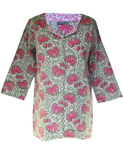 Lime Tree Design Block Printed Tunic Top Floral - Blue