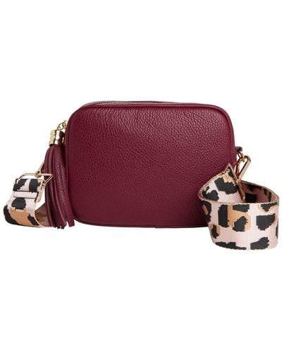 Betsy & Floss Verona Crossbody Burgundy Tassel Bag With Light Leopard Strap - Red