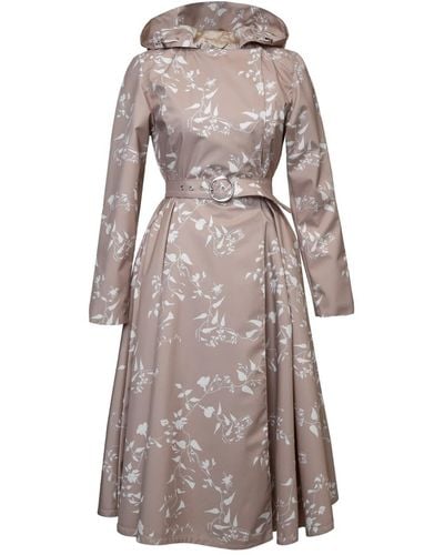 RainSisters Beige Trench Coat For Spring With White Floral Print: Powder Dream - Gray