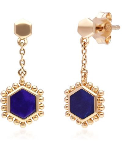 Gemondo Lapis Lazuli Flat Slice Hex Drop Earrings In Gold Plated Sterling Silver - Blue