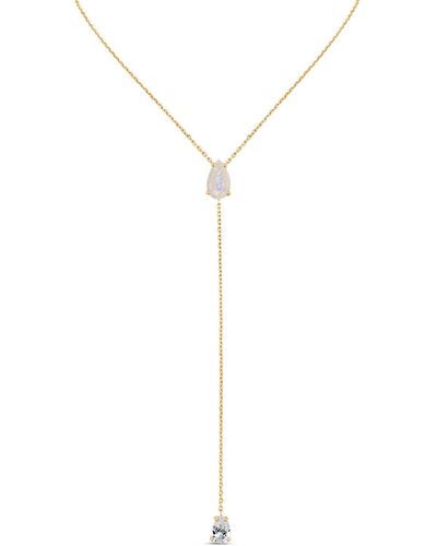 SALLY SKOUFIS Pure Lariat With Natural Moonstone & Made White Diamonds In Yellow Gold