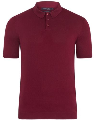 Paul James Knitwear S Ultra Fine Cotton Earl Short Sleeve Polo Shirt - Red