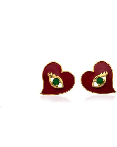 Milou Jewelry Heart Earrings With Evil Eye - Red