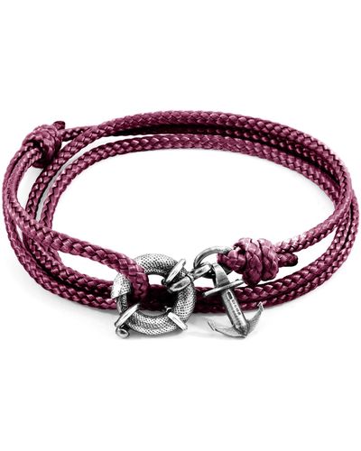 Anchor and Crew Aubergine Purple Clyde Anchor Silver & Rope Bracelet