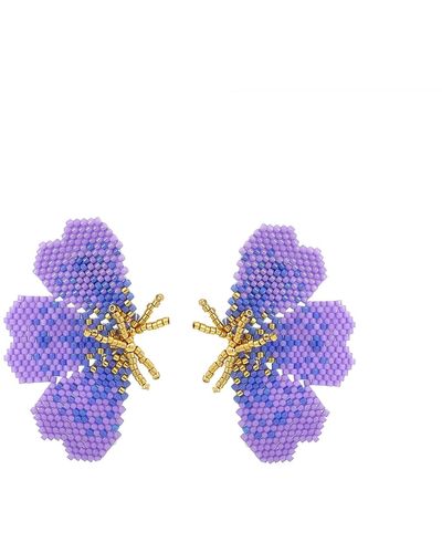 Gosia Orlowska "nola" Beaded Lavender Butterfly Big Earrings - Purple