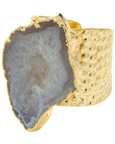YAA YAA LONDON Natural White Mega Gemstone Gold Statement Ring - Metallic