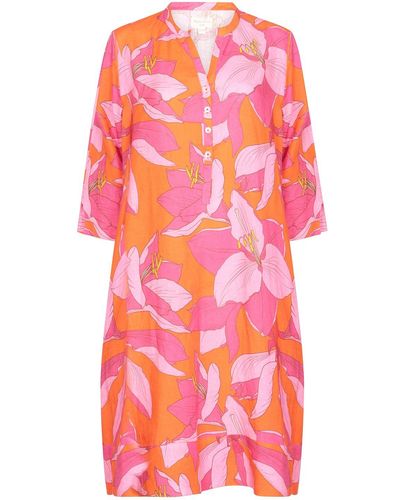 NoLoGo-chic Fruit Flower Classic Tunic Dress Linen - Pink