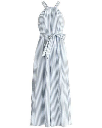 Paisie Striped Halterneck Cotton Jumpsuit In Light - Blue
