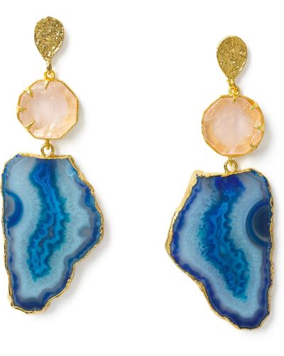 YAA YAA LONDON 'hold On' Rose Quartz Agate Gemstone Statement Earrings - Blue