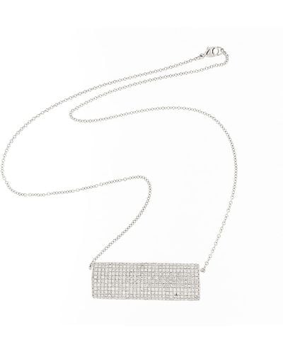 Artisan 18k Gold Natural Diamond Rectangular Bar Necklace Handmade Jewelry - White