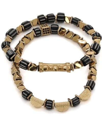 Ebru Jewelry Mystic Beads Black & Gold Bracelet Set - Metallic