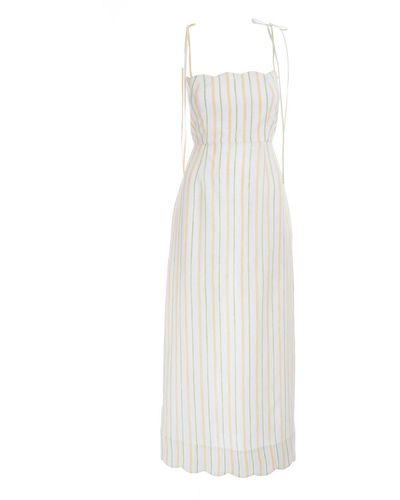 Sofia Tsereteli Striped Patterned Linen Dress - White