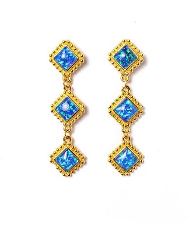 EUNOIA Jewels Mirage 3 Tier Diamond Shaped Opal Earrings - Blue