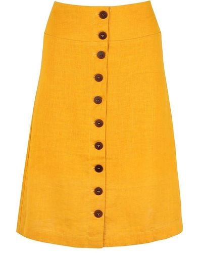 blonde gone rogue Linen Midi Skirt, Upcycled Linen, In Yellow