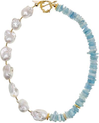 Farra Baroque Pearls With Aquamarine Necklace - Blue