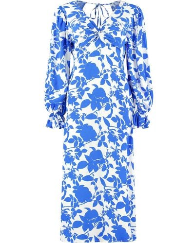 The Cecelia Organic Cotton Short Sleeve High Neck Maxi Dress In Blue Floral  by Lavaand