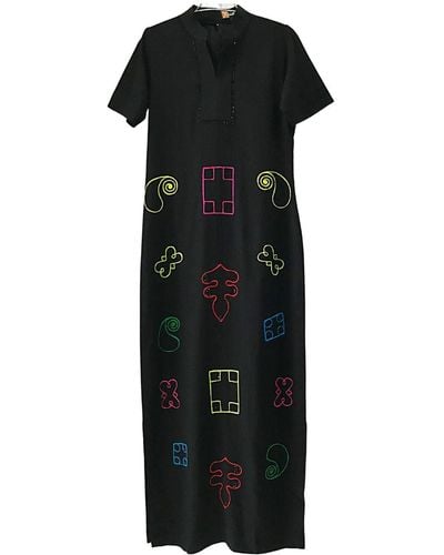 Xclamations UK Dazzle- Ankle Length Embellished & Embroidered Linen Dress - Black