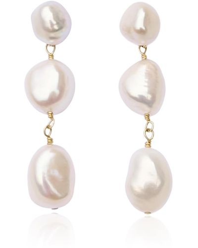 Kiri & Belle Laila Three Pearl Drop Filled Earrings - White