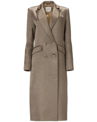Lita Couture Belted Midi Trench Coat In Liquid - Natural