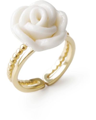 POPORCELAIN White Cloud Porcelain Rose Ring