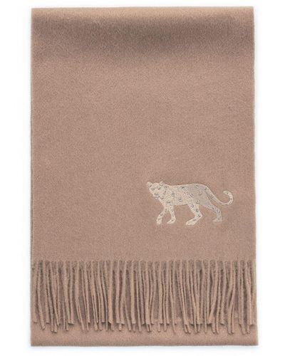 Jessie Zhao New York Neutrals Cashmere Scarf With Leopard Embroidery - Brown
