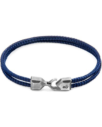 Anchor and Crew Navy Blue Cromer Silver & Rope Bracelet