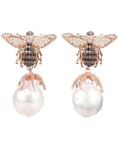 LÁTELITA London Baroque Pearl Honey Bee Drop Earrings Rosegold - Multicolor