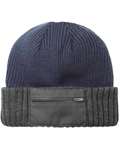 SealSkinz Colby Waterproof Zipped Pocket Knitted Beanie - Blue
