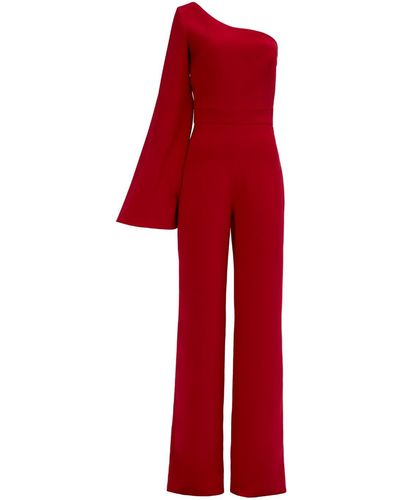 Nomi Fame Sophi Royal Wine One Sleeve Asymmetric Neckline Jumpsuit - Red