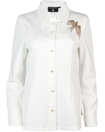 Laines London Laines Couture Shirt With Embellished Pearl Bird Shirt - White