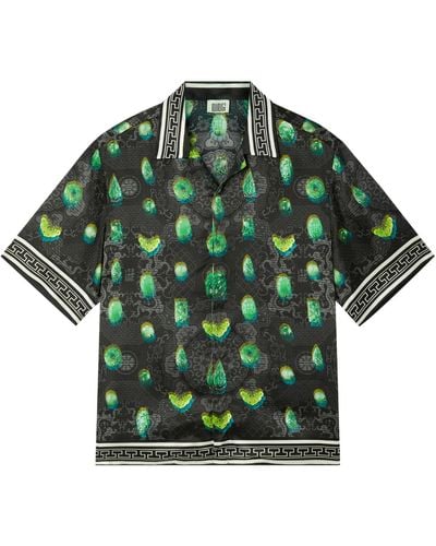 Ning Dynasty Short Sleeve Jade Night Silk Shirt - Green