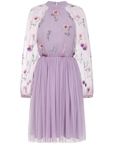 Frock and Frill Jacinta Floral Embroidered Skater Dress - Purple