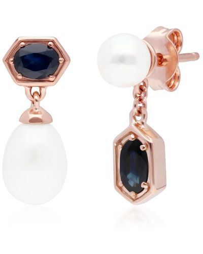 Gemondo Mismatched Sapphire & Pearl Dangle Earrings In Rose Gold Plated Silver - Blue
