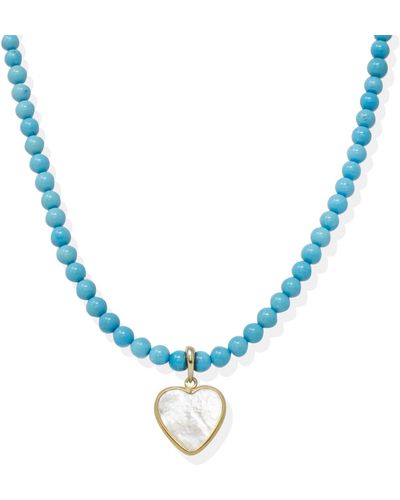 Vintouch Italy Happy Hearts Pearl And Turquoise Necklace - Blue