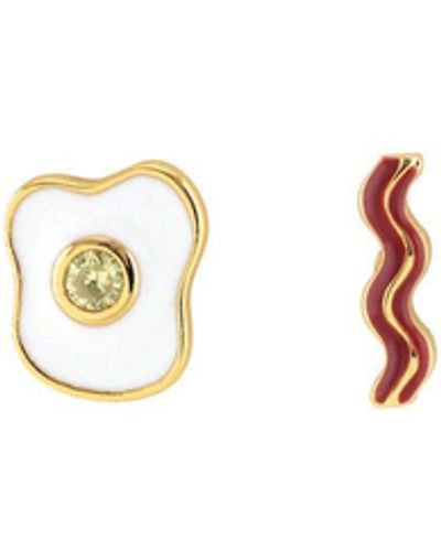 Kris Nations Bacon & egg Enamel Stud Earrings - Metallic