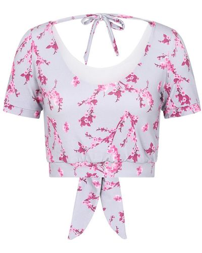 Sophie Cameron Davies & Pink Floral Cotton Crop Top - Grey
