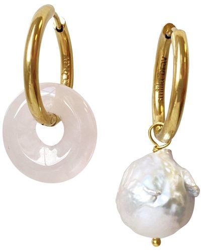 Smilla Brav Rose Quartz Baroque Pearl Hoop Earrings Claude - Metallic