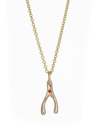Lily Charmed Solid Wishbone Necklace With Ruby - Metallic