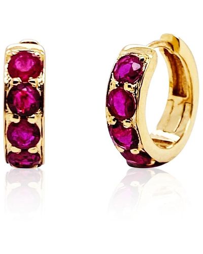 Trésor Ruby Round huggies Earring In 18k Yellow Gold - Red