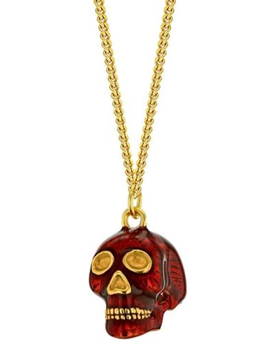 True Rocks Mini Skull Pendant Red Enamel & 18kt Gold-plated - Multicolour