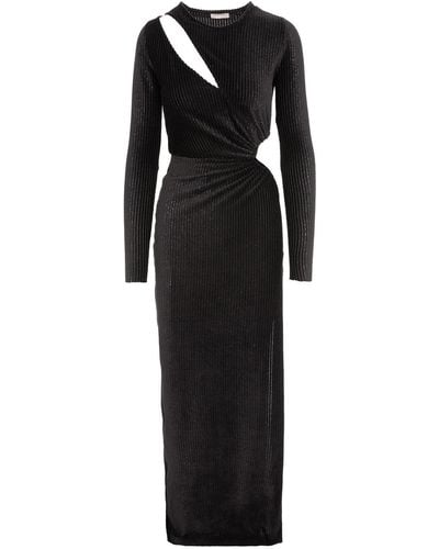 ROSERRY Mykonos Ribbed Velvet Cut Out Maxi Dresss In - Black