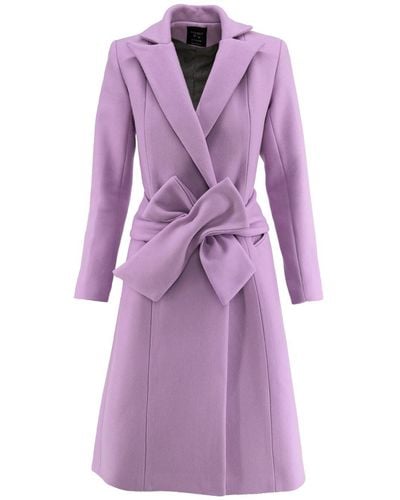 AVENUE No.29 Lavender Midi Length Wool Coat With Bow - Purple