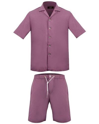 DAVID WEJ Kingston Linen Blend Shirt And Short Set - Purple