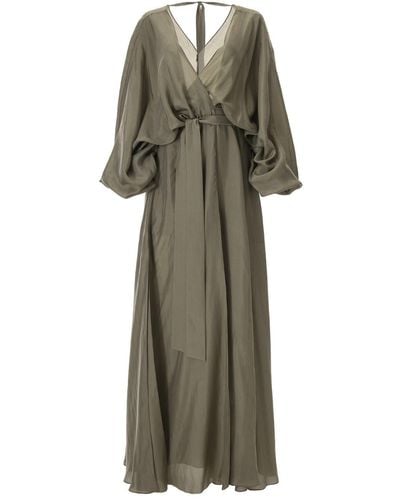 Lita Couture Pure Silk Wrap Dress In Olive - Green