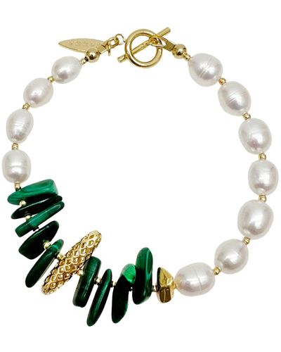 Farra Freshwater Pearls With Irregular Malachite Bracelet - Green