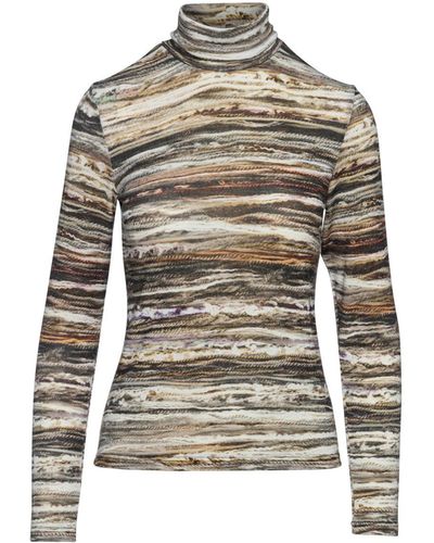 Conquista Print Long Sleeve Knit Polo Neck Sweater - Green