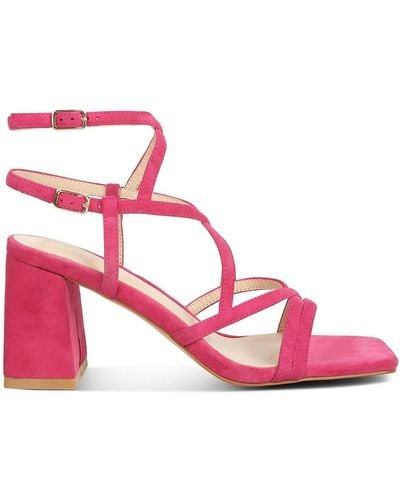 Rag & Co Fiorella Fuchsia Strappy Block Heel Sandals - Pink